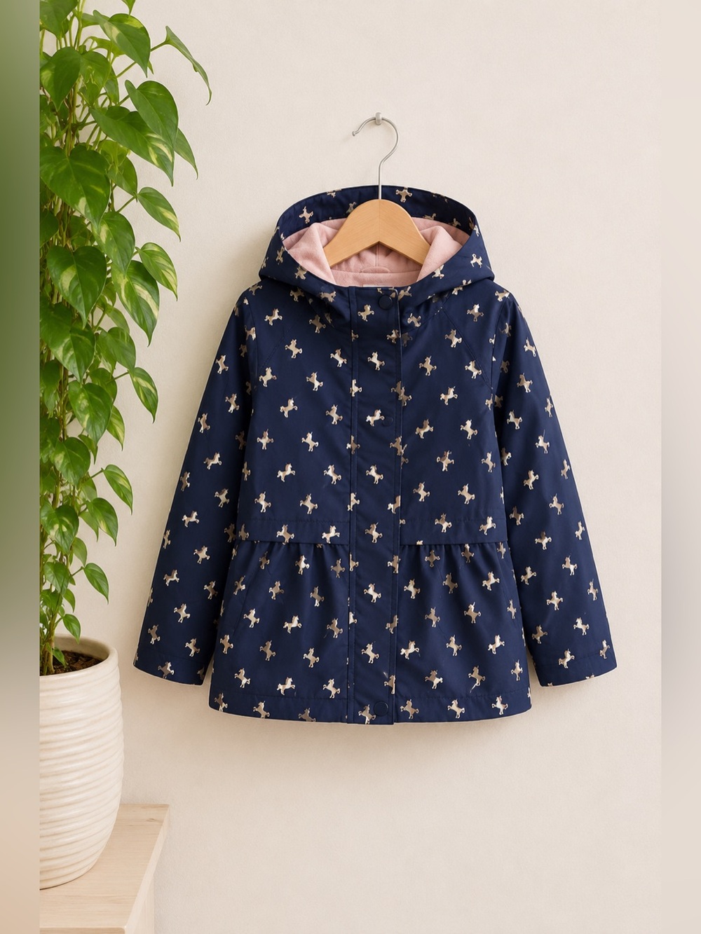 OshKosh B’Gosh‎ Toddler Girls Unicorn Jacket Navy Pink Lined Hooded 2T